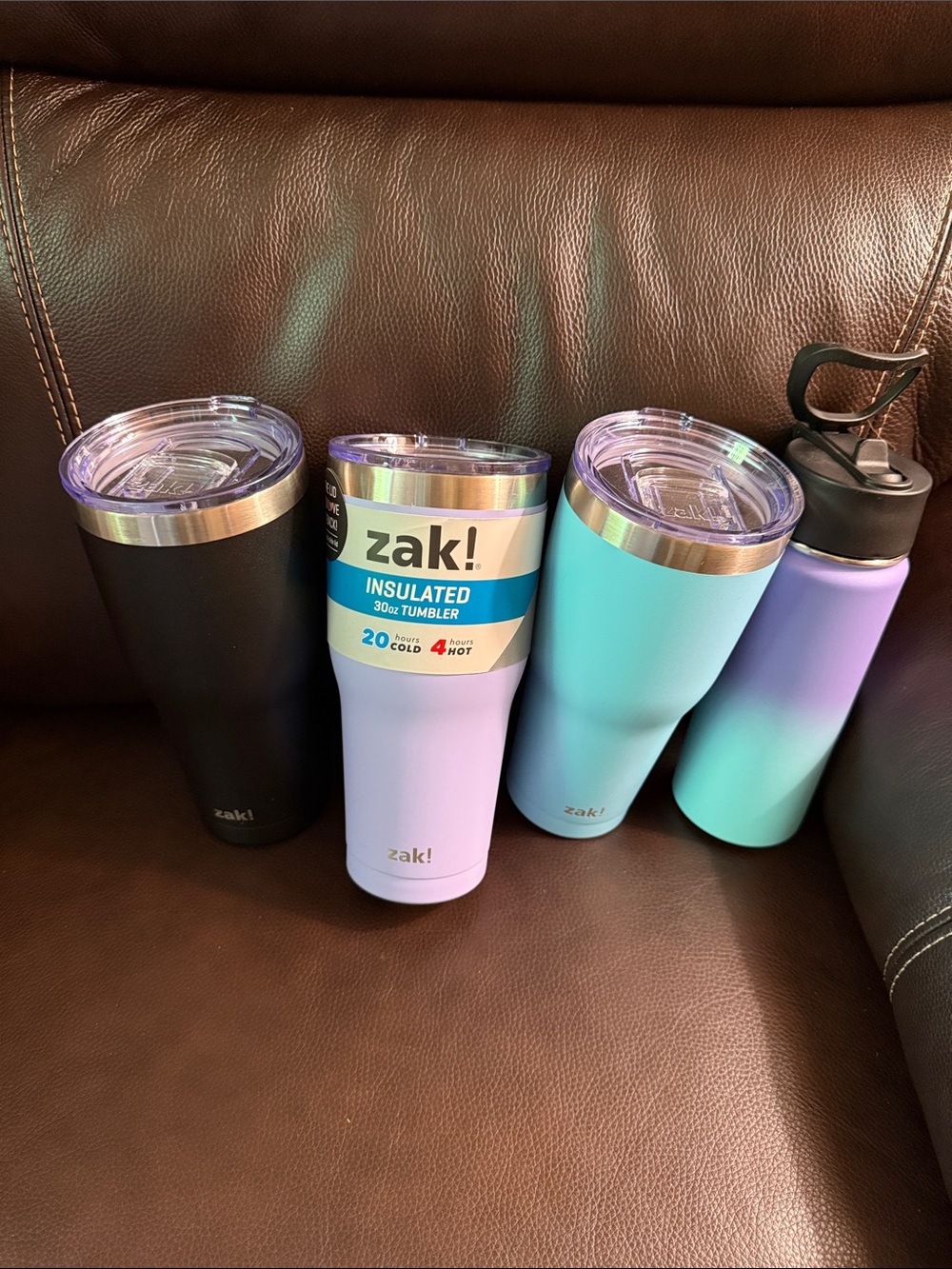 Bundle of 3 new Zak 30oz insulated tumblers and one smaller metal tumbler.
